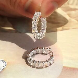 Elegant Silver  Plate Cubic Z Pave Crystal Hoop Earrings